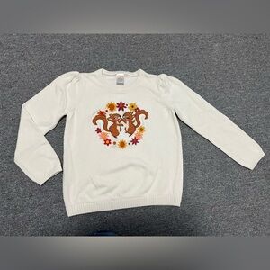 Gymboree Cream Sweater with Squirrel and Floral Design